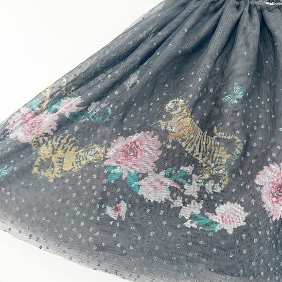 H&M‎ Girls Whimsigoth Floral Tiger Balletcore Glittery Tulle Mini Skirt 8-10Y - Picture 3 of 8